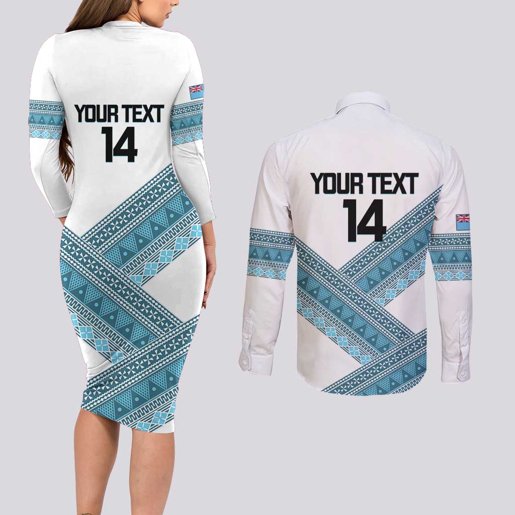 Custom Fiji Tapa Rugby 2025 Couples Matching Long Sleeve Bodycon Dress and Long Sleeve Button Shirt Go Champions Fijiana