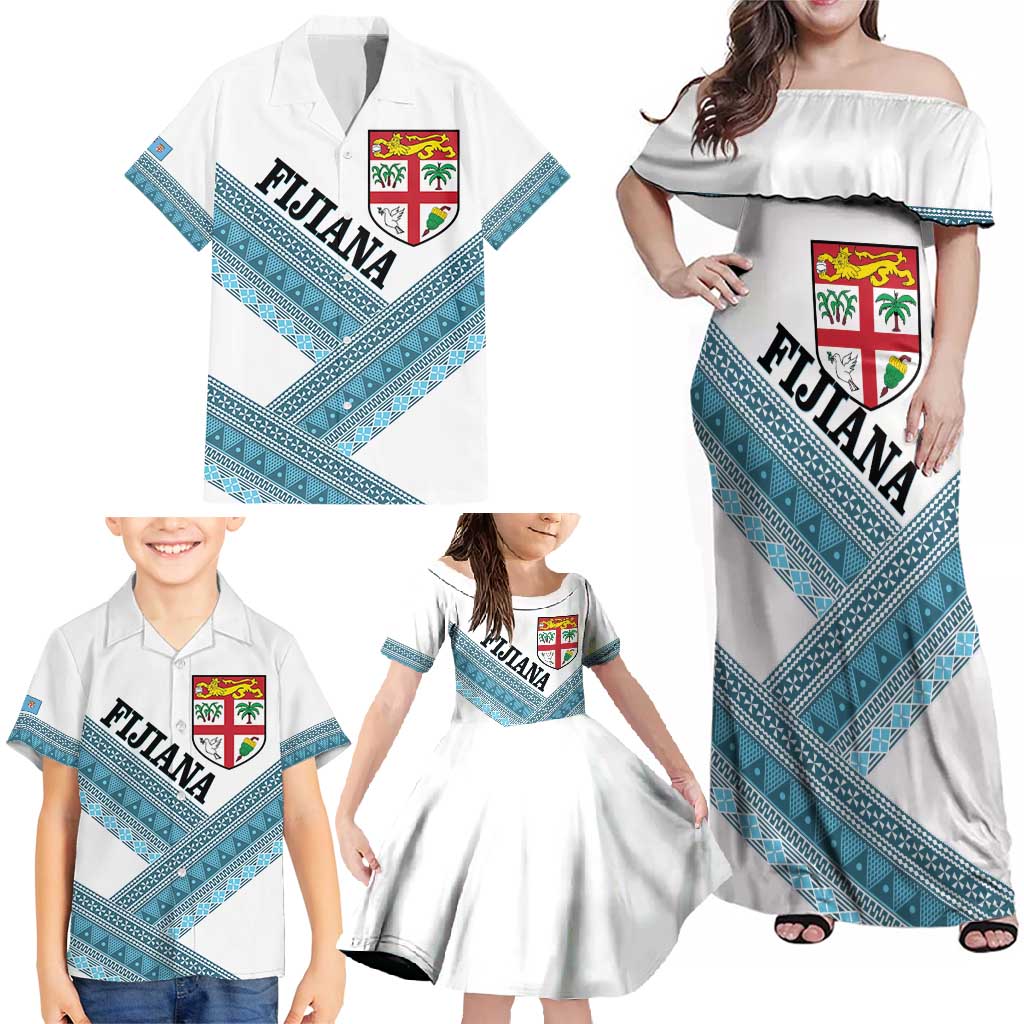 Custom Fiji Tapa Rugby 2025 Family Matching Off Shoulder Maxi Dress and Hawaiian Shirt Go Champions Fijiana