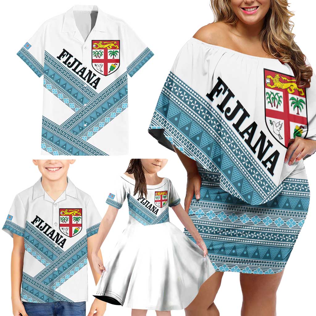 Custom Fiji Tapa Rugby 2025 Family Matching Off Shoulder Short Dress and Hawaiian Shirt Go Champions Fijiana