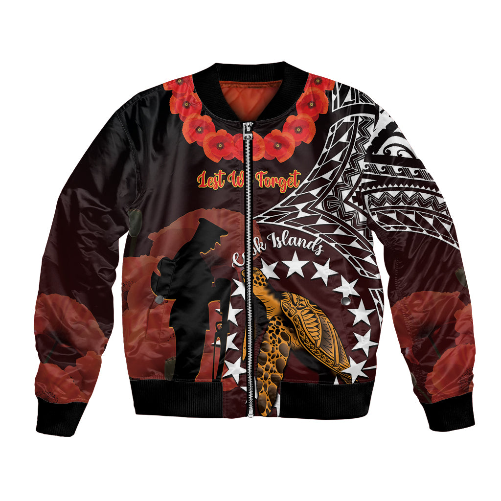 Cook Islands ANZAC Day Bomber Jacket Poppies With Sea Turtle LT14 Unisex Red - Polynesian Pride