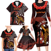 Cook Islands ANZAC Day Family Matching Long Sleeve Bodycon Dress and Hawaiian Shirt Poppies With Sea Turtle LT14 - Polynesian Pride