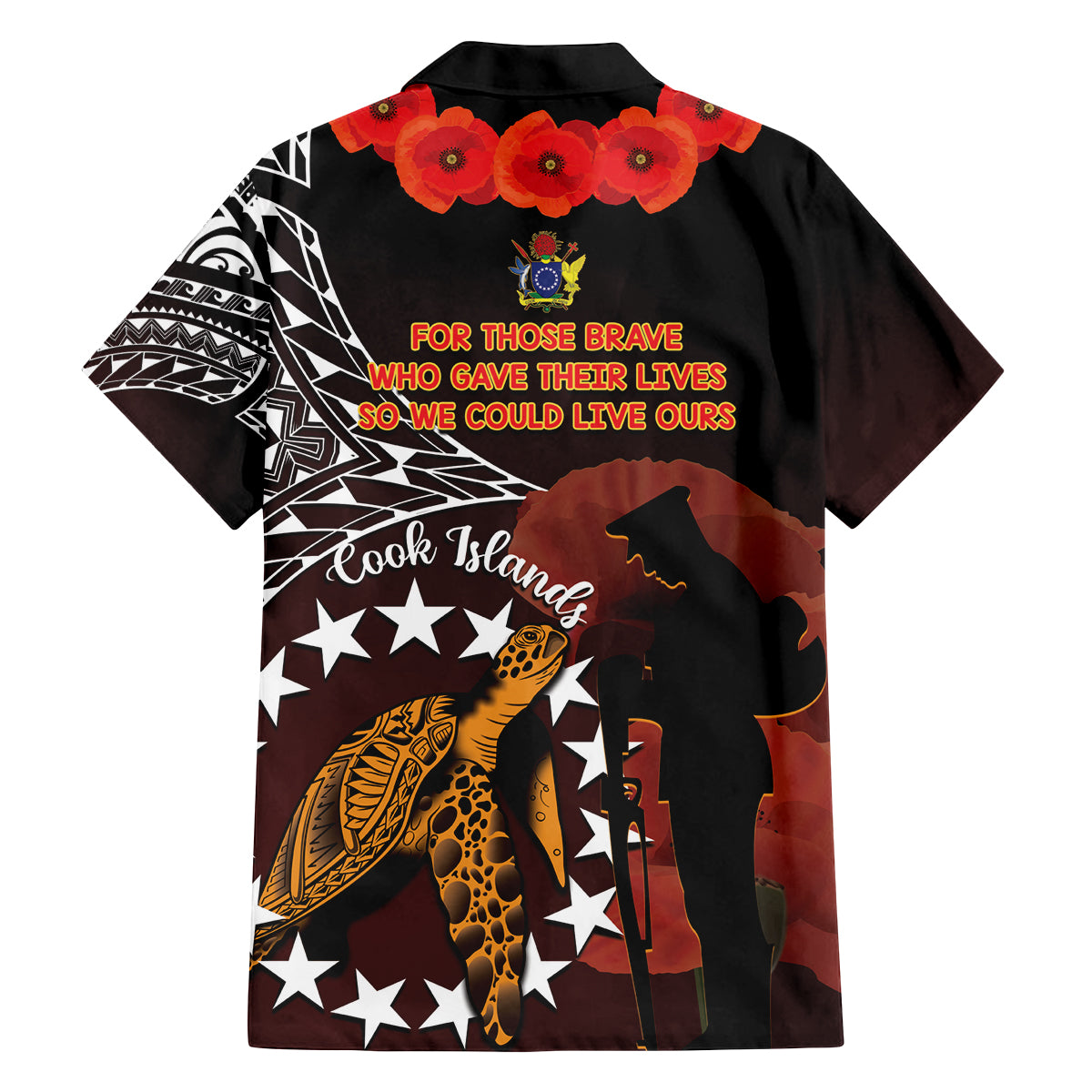 Cook Islands ANZAC Day Family Matching Off Shoulder Long Sleeve Dress and Hawaiian Shirt Poppies With Sea Turtle LT14 - Polynesian Pride
