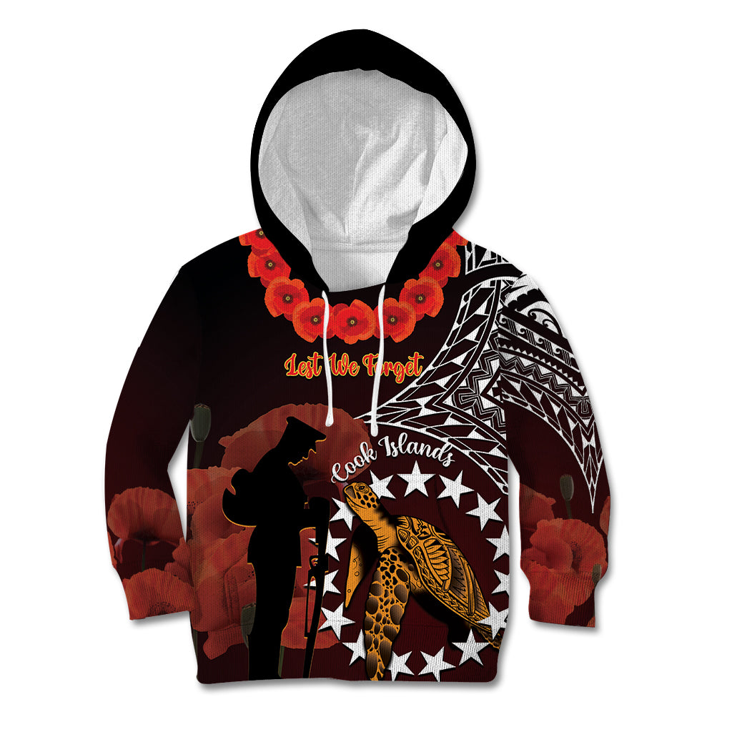 Cook Islands ANZAC Day Kid Hoodie Poppies With Sea Turtle LT14 Hoodie Red - Polynesian Pride