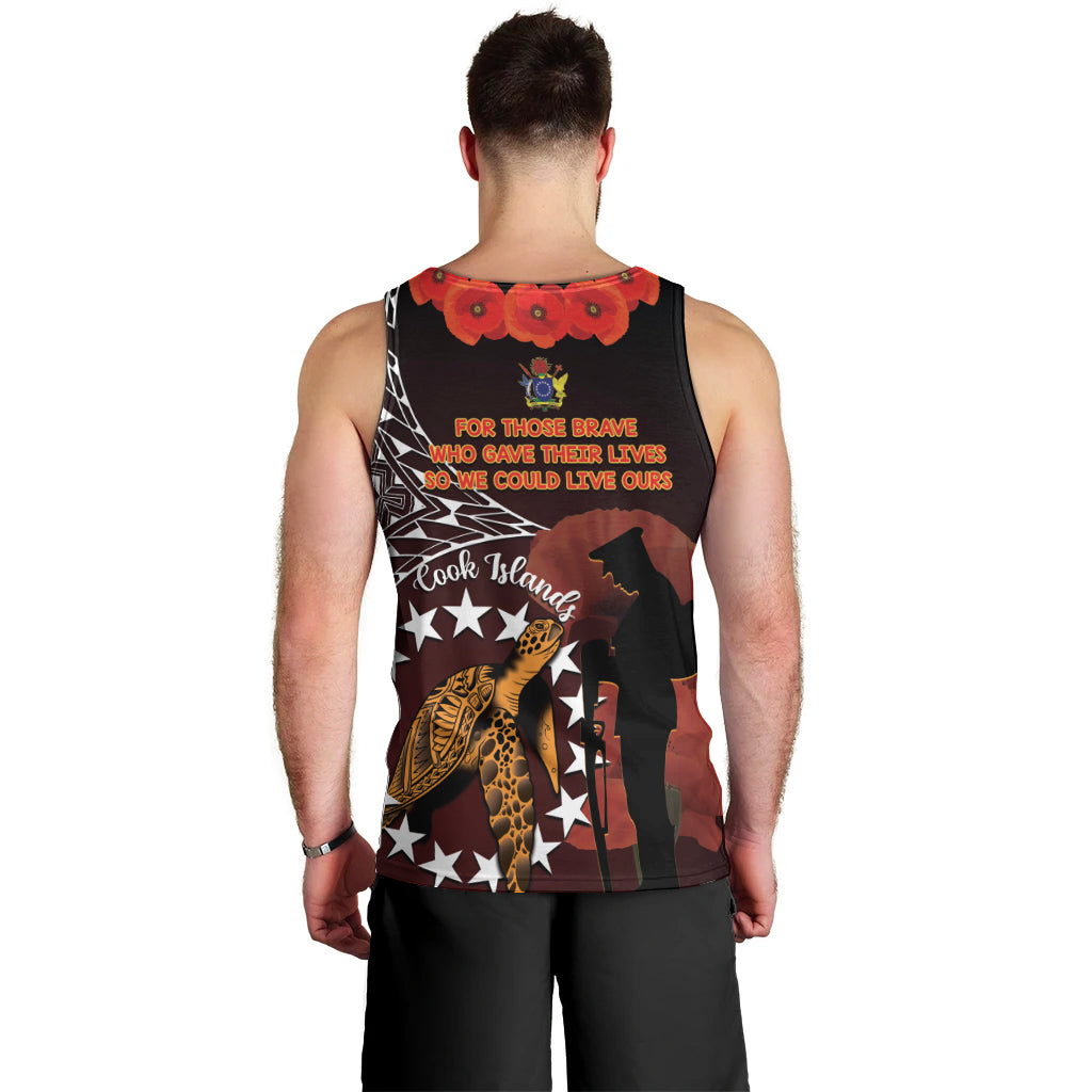 Cook Islands ANZAC Day Men Tank Top Poppies With Sea Turtle LT14 - Polynesian Pride