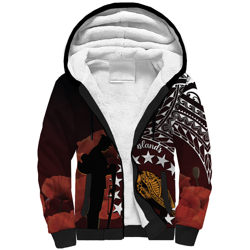 Cook Islands ANZAC Day Sherpa Hoodie Poppies With Sea Turtle LT14 Unisex Red - Polynesian Pride
