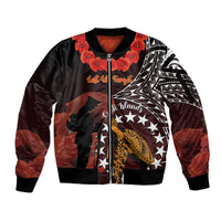 Cook Islands ANZAC Day Sleeve Zip Bomber Jacket Poppies With Sea Turtle LT14 Unisex Red - Polynesian Pride