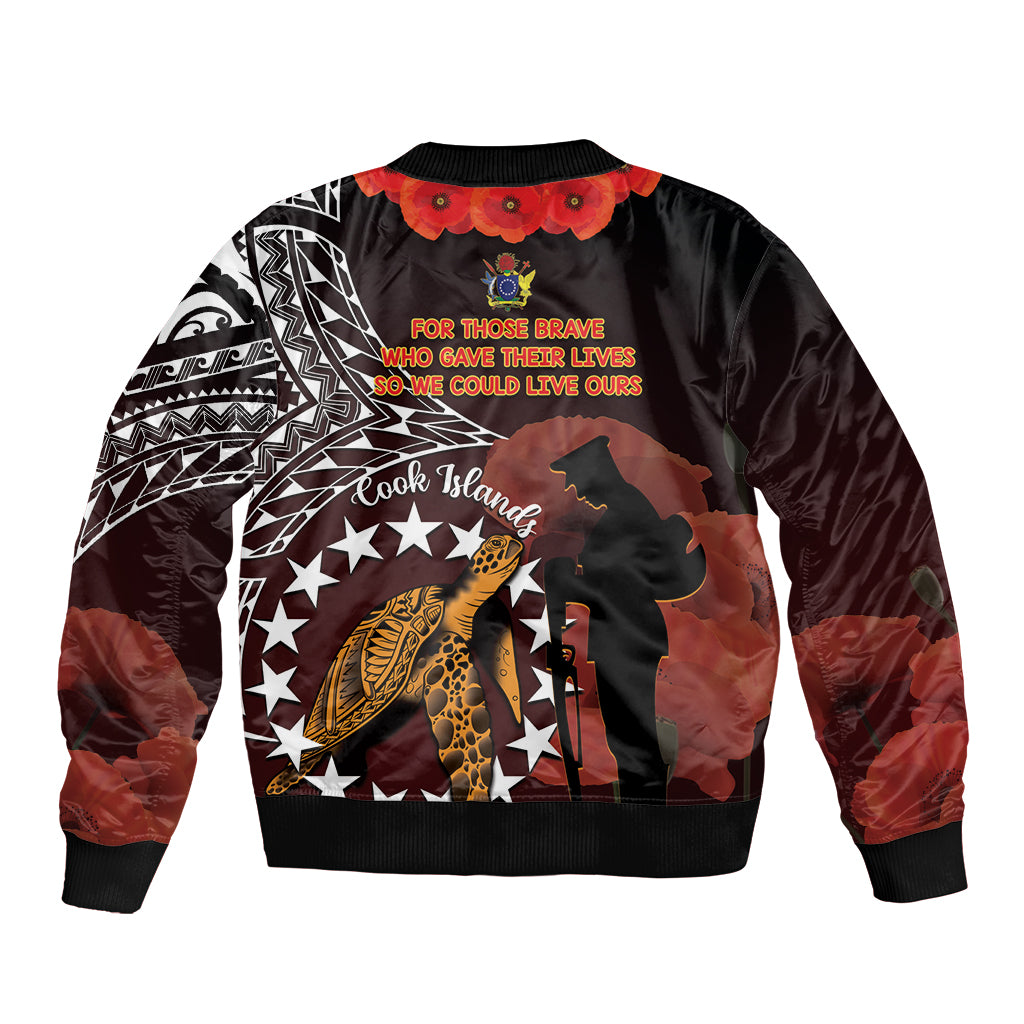Cook Islands ANZAC Day Sleeve Zip Bomber Jacket Poppies With Sea Turtle LT14 - Polynesian Pride