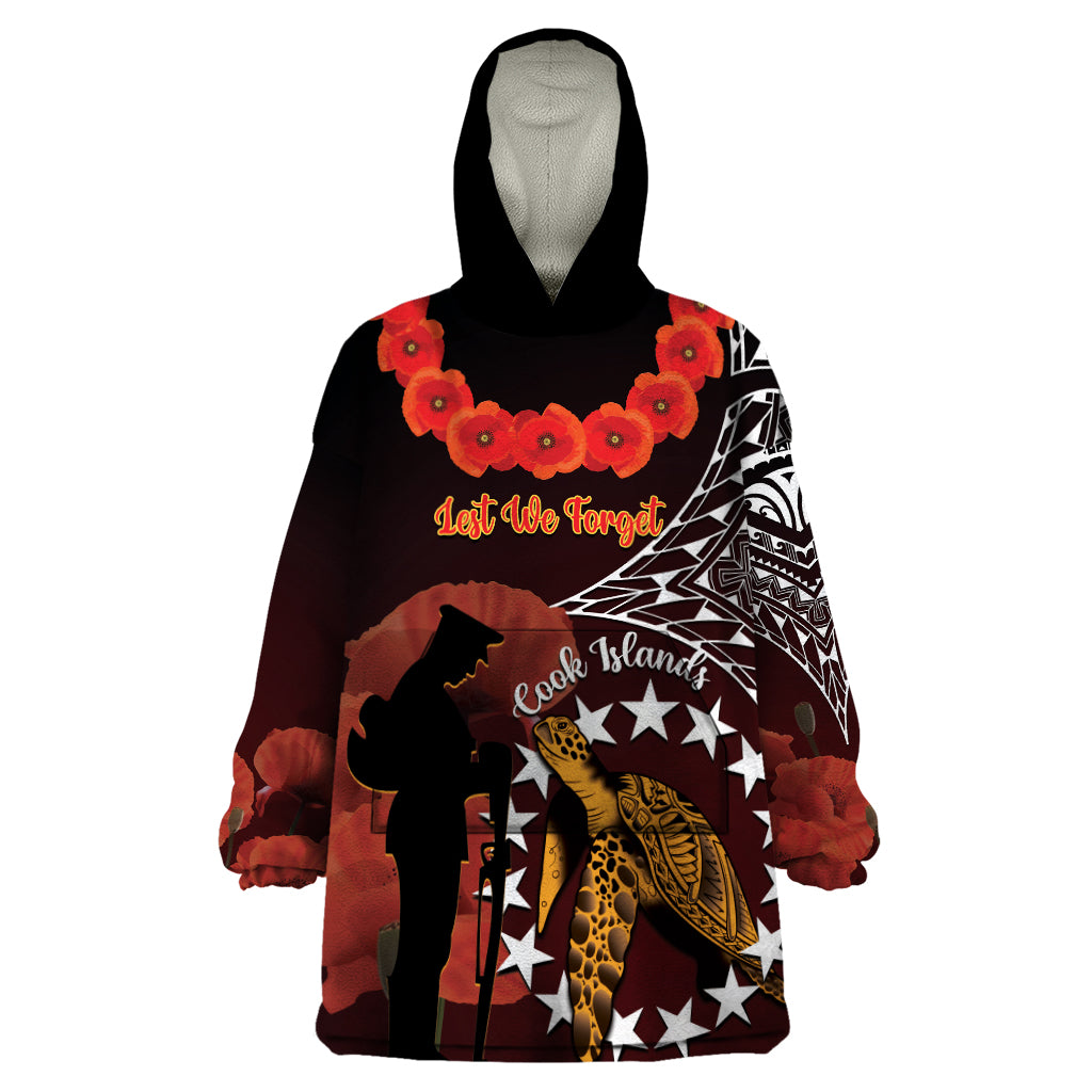 Cook Islands ANZAC Day Wearable Blanket Hoodie Poppies With Sea Turtle LT14 One Size Red - Polynesian Pride