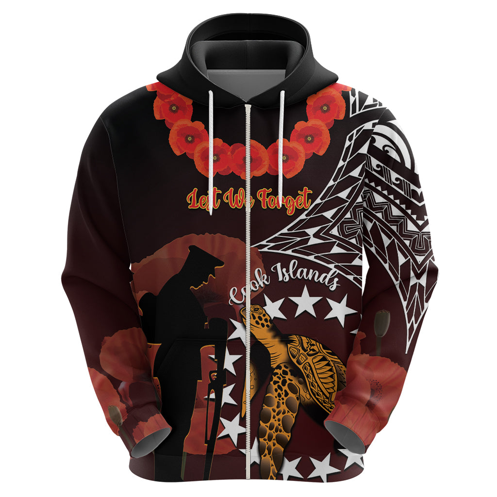 Cook Islands ANZAC Day Zip Hoodie Poppies With Sea Turtle LT14 - Polynesian Pride