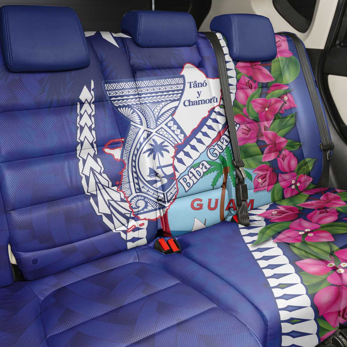Biba Guam Liberation Day Back Car Seat Cover Tano y Chamoru Latte Stone Blue