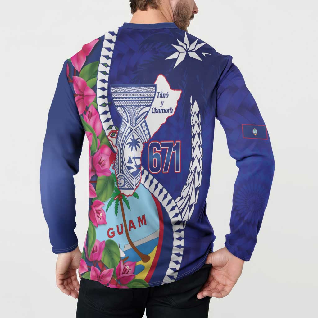 Biba Guam Liberation Day Button Sweatshirt Tano y Chamoru Latte Stone Blue