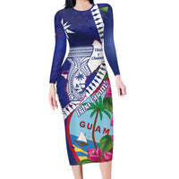 Biba Guam Liberation Day Family Matching Long Sleeve Bodycon Dress and Hawaiian Shirt Tano y Chamoru Latte Stone Blue