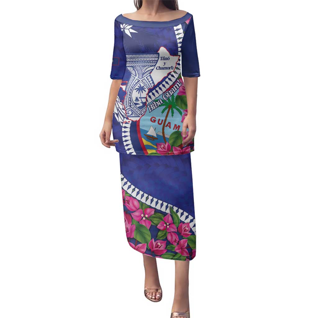 Biba Guam Liberation Day Family Matching Puletasi and Hawaiian Shirt Tano y Chamoru Latte Stone Blue