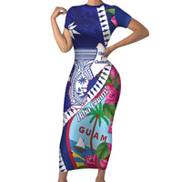 Biba Guam Liberation Day Family Matching Short Sleeve Bodycon Dress and Hawaiian Shirt Tano y Chamoru Latte Stone Blue