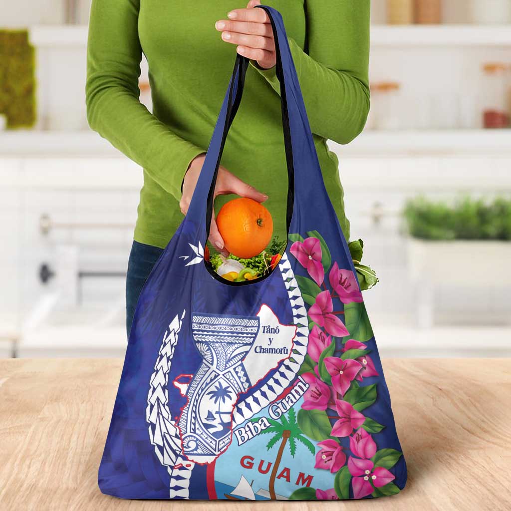 Biba Guam Liberation Day Grocery Bag Tano y Chamoru Latte Stone Blue