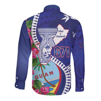 Biba Guam Liberation Day Long Sleeve Button Shirt Tano y Chamoru Latte Stone Blue