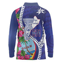 Biba Guam Liberation Day Long Sleeve Polo Shirt Tano y Chamoru Latte Stone Blue