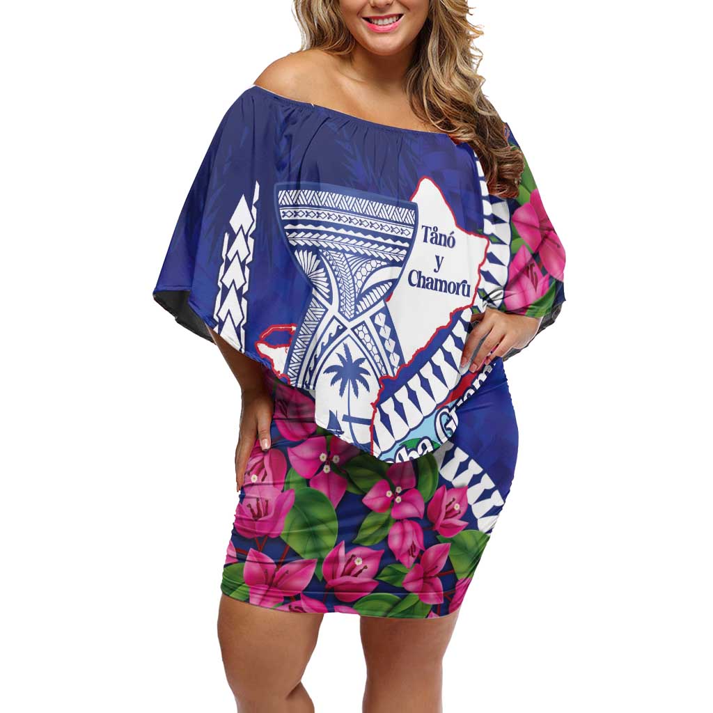 Biba Guam Liberation Day Off Shoulder Short Dress Tano y Chamoru Latte Stone Blue