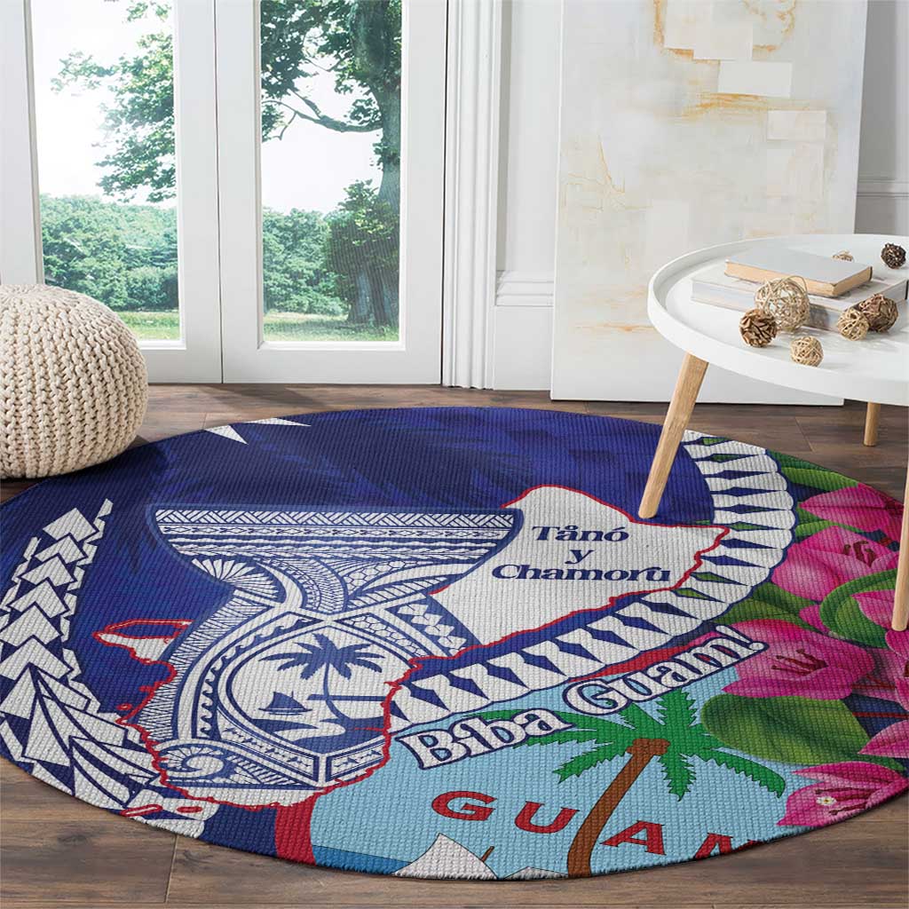 Biba Guam Liberation Day Round Carpet Tano y Chamoru Latte Stone Blue