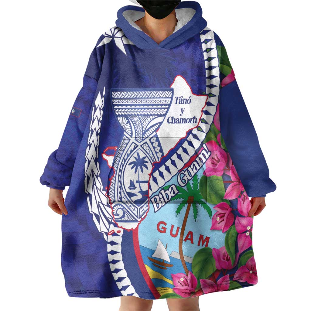Biba Guam Liberation Day Wearable Blanket Hoodie Tano y Chamoru Latte Stone Blue