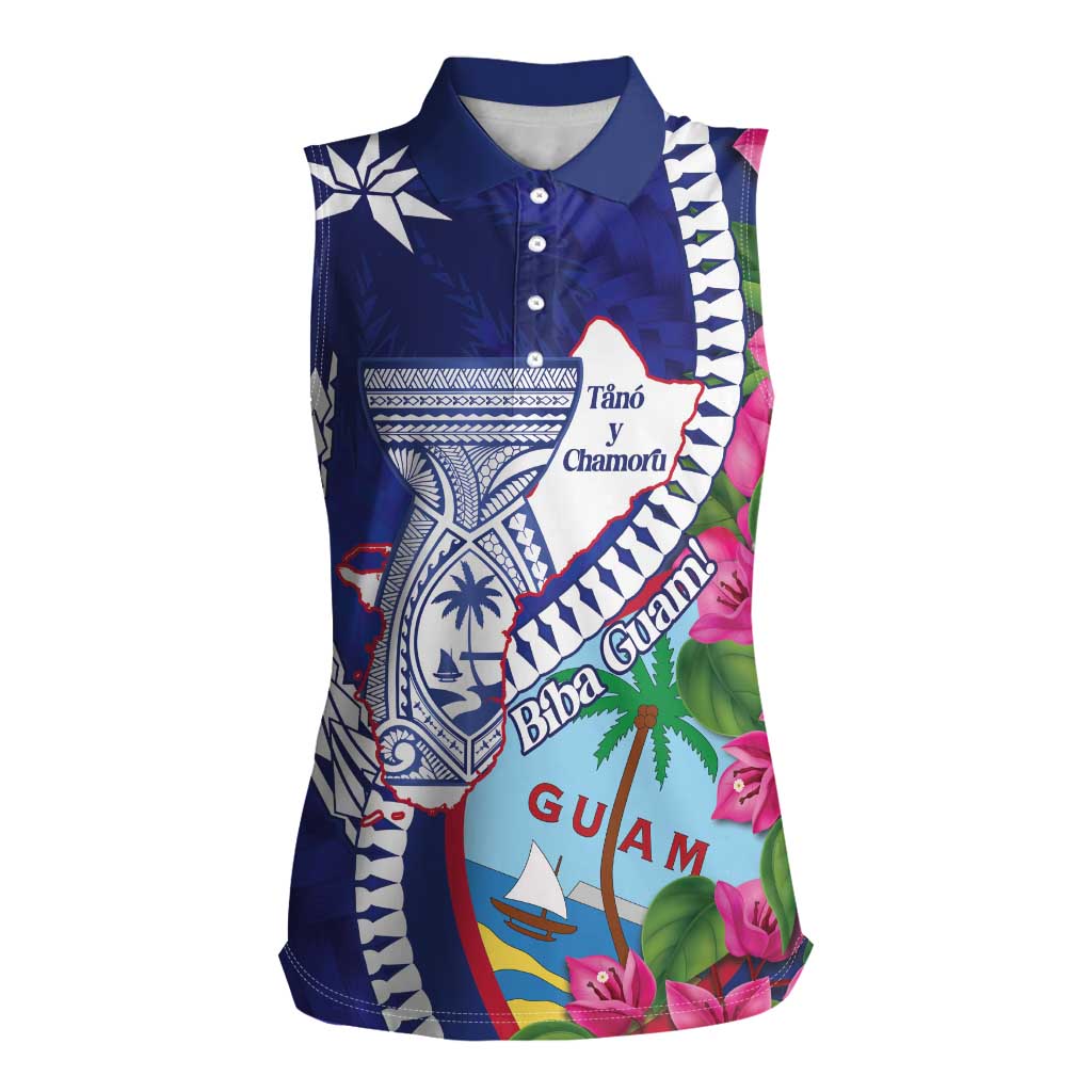 Biba Guam Liberation Day Women Sleeveless Polo Shirt Tano y Chamoru Latte Stone Blue