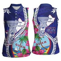 Biba Guam Liberation Day Women Sleeveless Polo Shirt Tano y Chamoru Latte Stone Blue