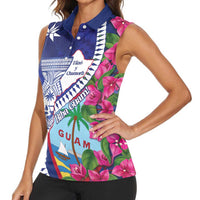 Biba Guam Liberation Day Women Sleeveless Polo Shirt Tano y Chamoru Latte Stone Blue
