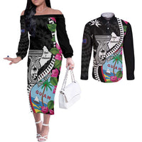 Biba Guam Liberation Day Couples Matching Off The Shoulder Long Sleeve Dress and Long Sleeve Button Shirt Tano y Chamoru Latte Stone Black