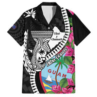 Biba Guam Liberation Day Family Matching Long Sleeve Bodycon Dress and Hawaiian Shirt Tano y Chamoru Latte Stone Black