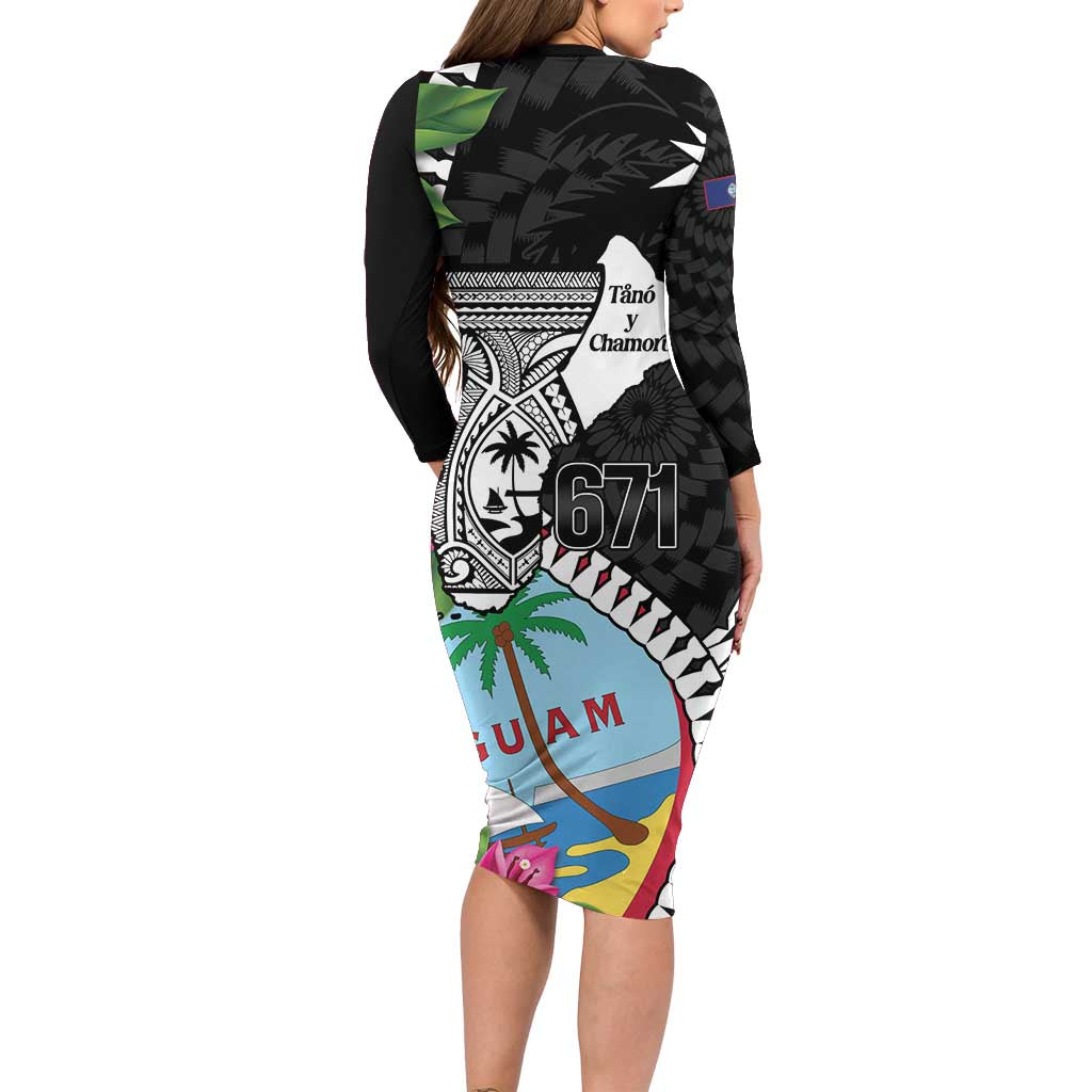 Biba Guam Liberation Day Family Matching Long Sleeve Bodycon Dress and Hawaiian Shirt Tano y Chamoru Latte Stone Black