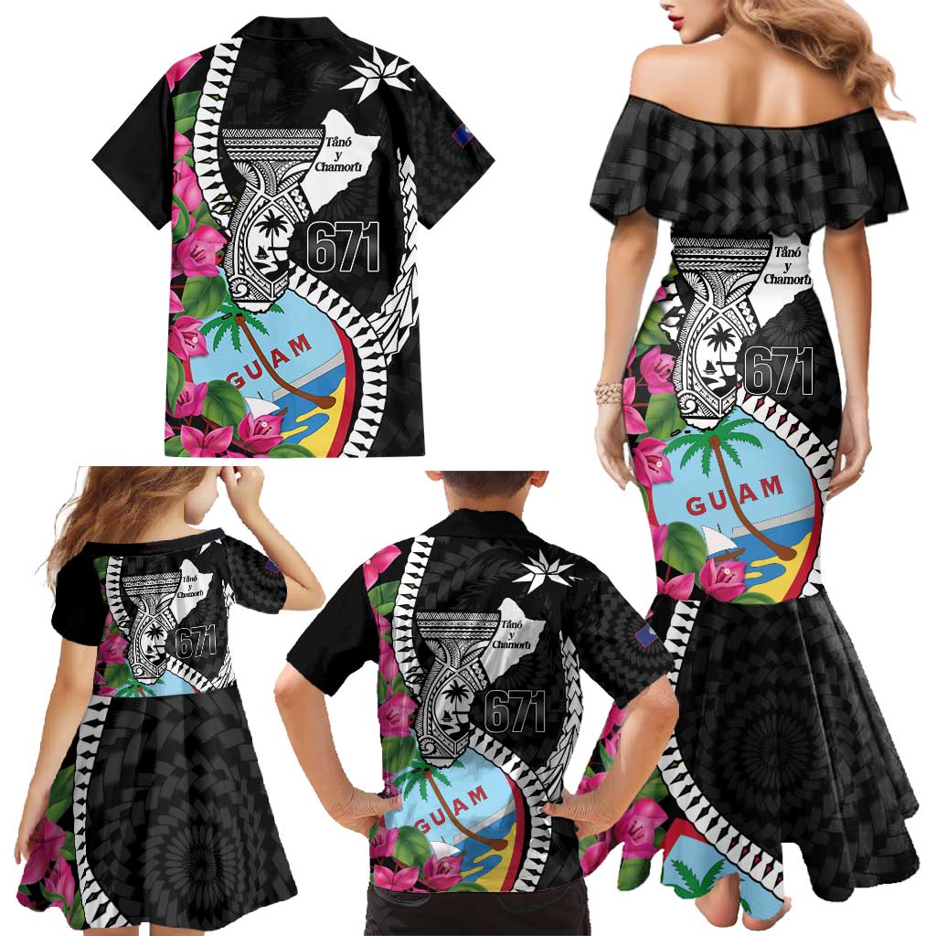 Biba Guam Liberation Day Family Matching Mermaid Dress and Hawaiian Shirt Tano y Chamoru Latte Stone Black