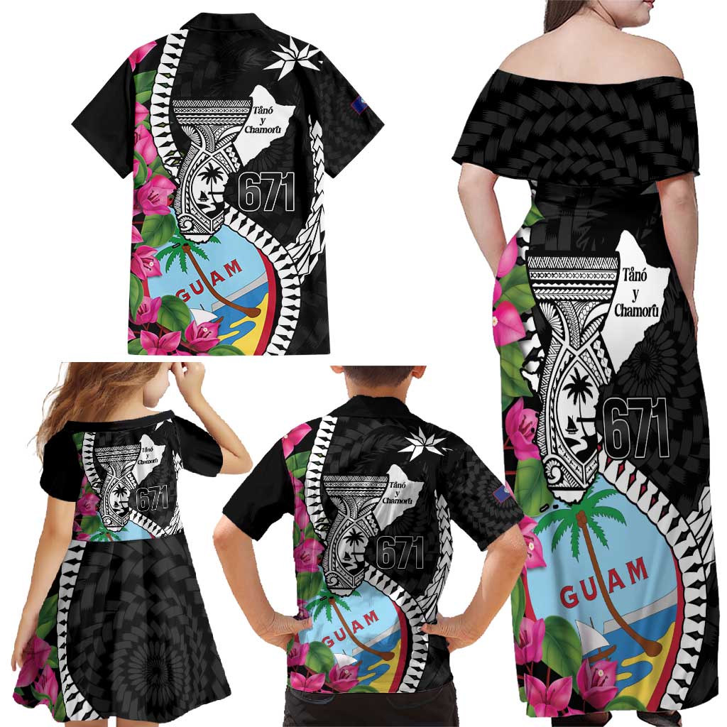 Biba Guam Liberation Day Family Matching Off Shoulder Maxi Dress and Hawaiian Shirt Tano y Chamoru Latte Stone Black