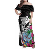 Biba Guam Liberation Day Family Matching Off Shoulder Maxi Dress and Hawaiian Shirt Tano y Chamoru Latte Stone Black