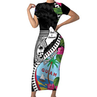 Biba Guam Liberation Day Family Matching Short Sleeve Bodycon Dress and Hawaiian Shirt Tano y Chamoru Latte Stone Black