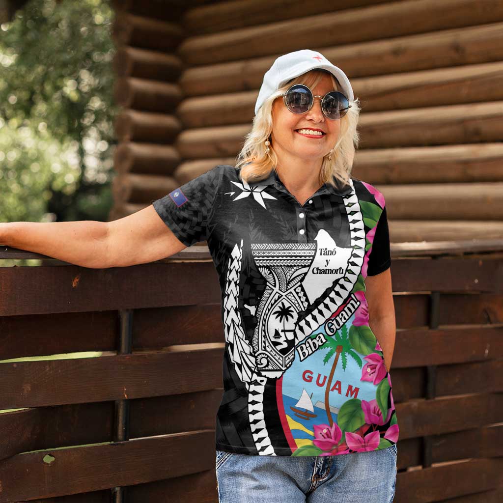 Biba Guam Liberation Day Women Polo Shirt Tano y Chamoru Latte Stone Black