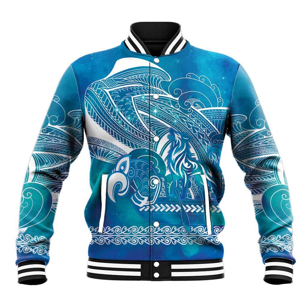 Kuri Dog Waka New Zealand Matariki Baseball Jacket Ocean Sharks Maori Tattoo LT14 Unisex Blue - Polynesian Pride