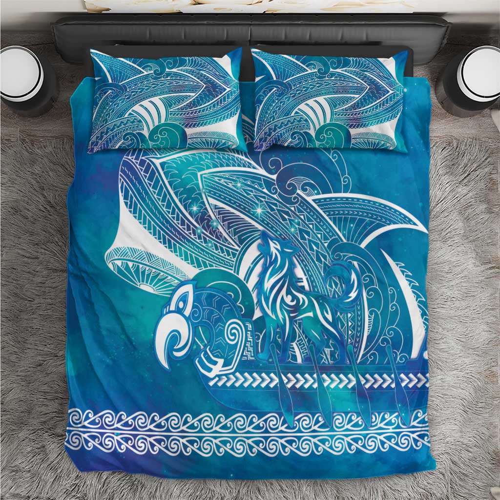 Kuri Dog Waka New Zealand Matariki Bedding Set Ocean Sharks Maori Tattoo LT14 Blue - Polynesian Pride