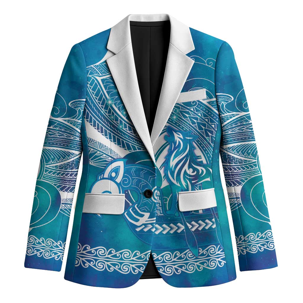 Kuri Dog Waka New Zealand Matariki Blazer Ocean Sharks Maori Tattoo LT14 Unisex Blue - Polynesian Pride
