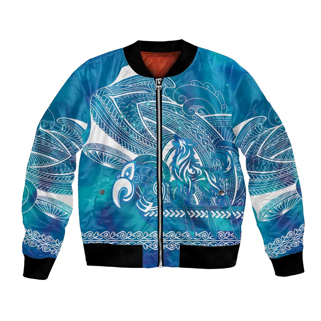 Kuri Dog Waka New Zealand Matariki Bomber Jacket Ocean Sharks Maori Tattoo LT14 Unisex Blue - Polynesian Pride