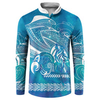 Kuri Dog Waka New Zealand Matariki Button Sweatshirt Ocean Sharks Maori Tattoo LT14 Blue - Polynesian Pride