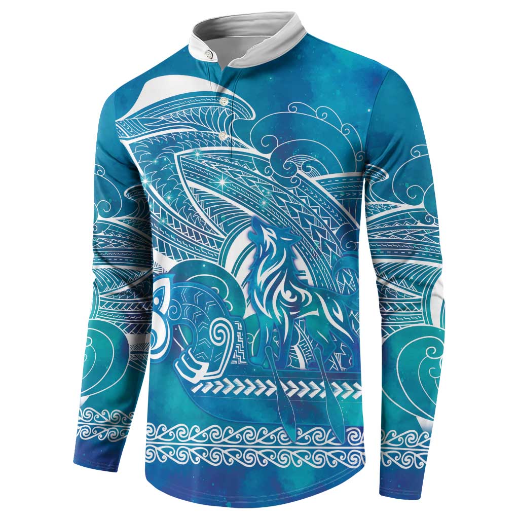 Kuri Dog Waka New Zealand Matariki Button Sweatshirt Ocean Sharks Maori Tattoo LT14 - Polynesian Pride