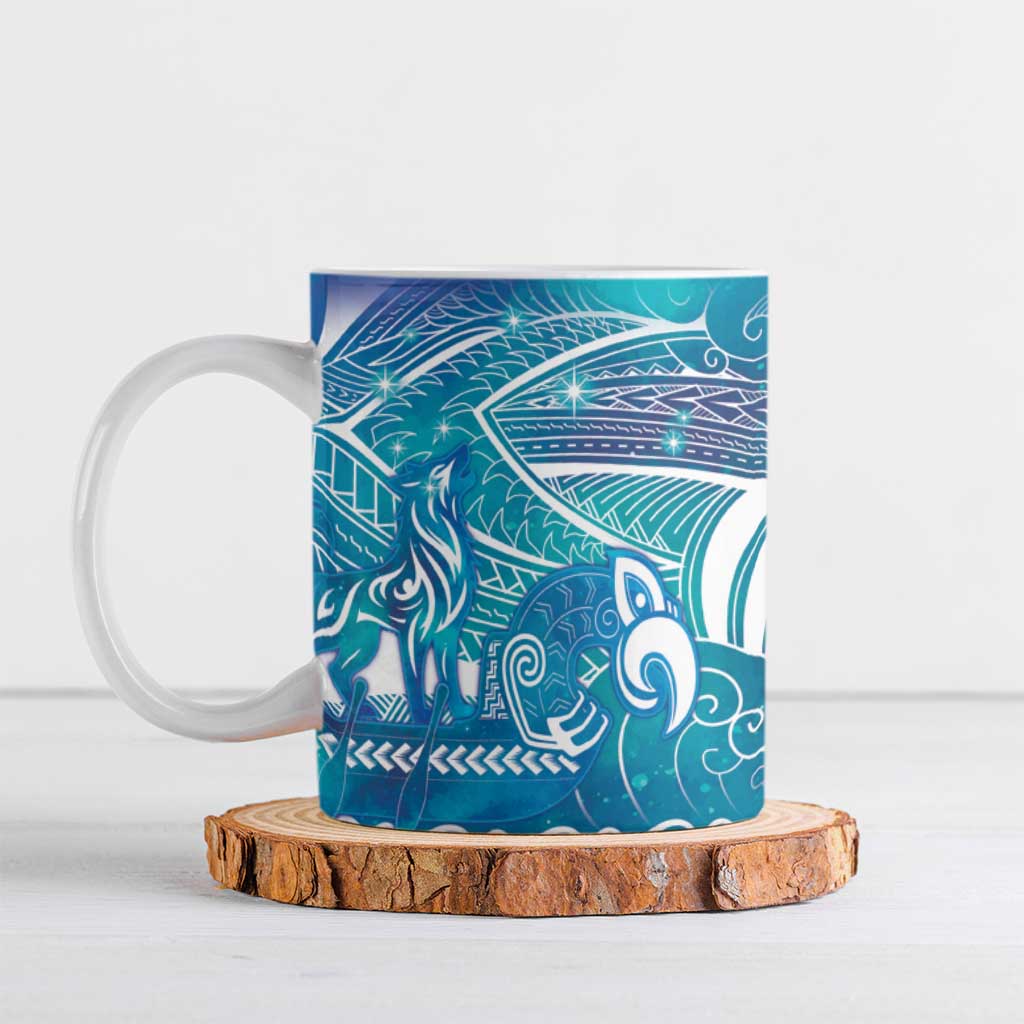 Kuri Dog Waka New Zealand Matariki Ceramic Mug Ocean Sharks Maori Tattoo LT14 Blue - Polynesian Pride