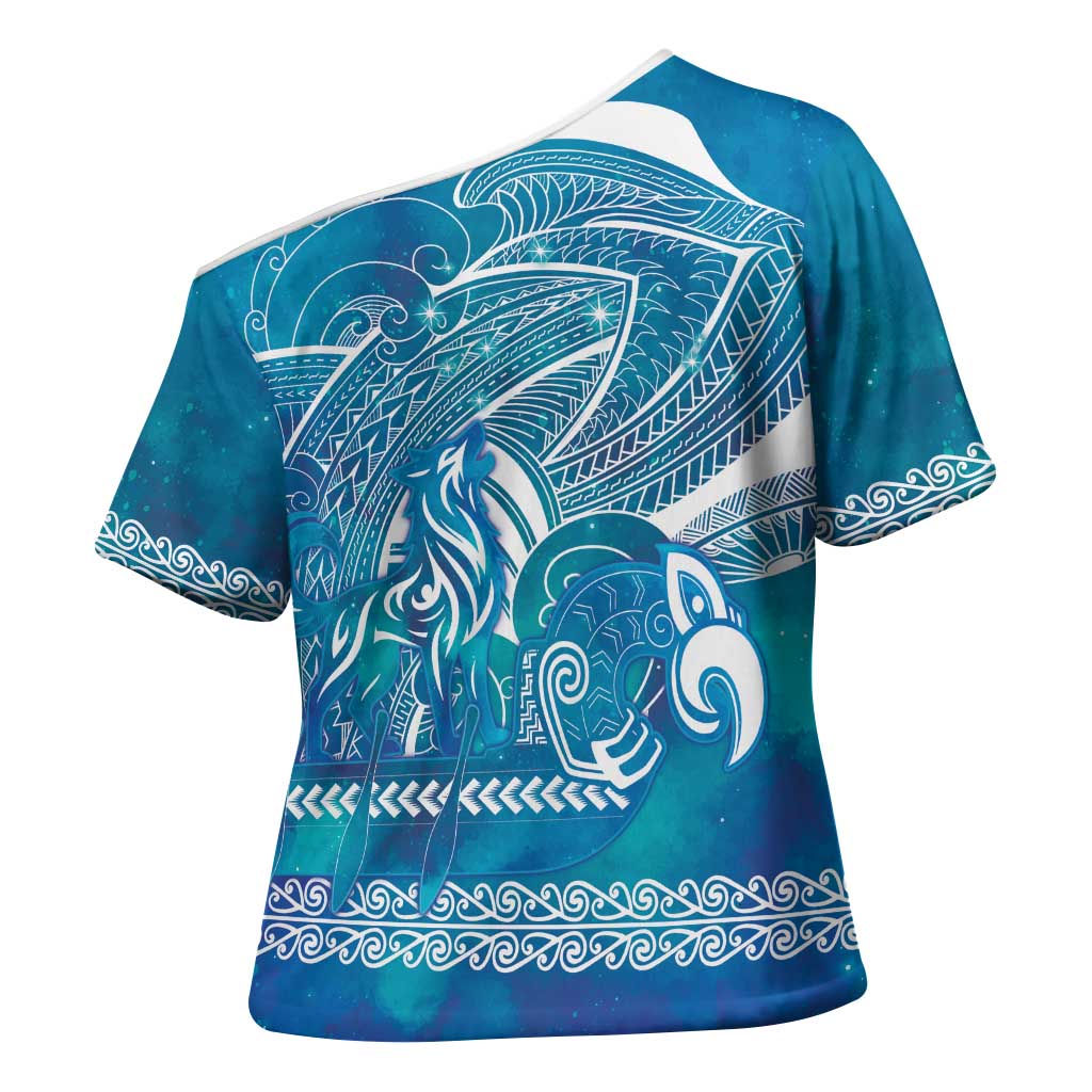 Kuri Dog Waka New Zealand Matariki Cross Shoulder Shirt Ocean Sharks Maori Tattoo