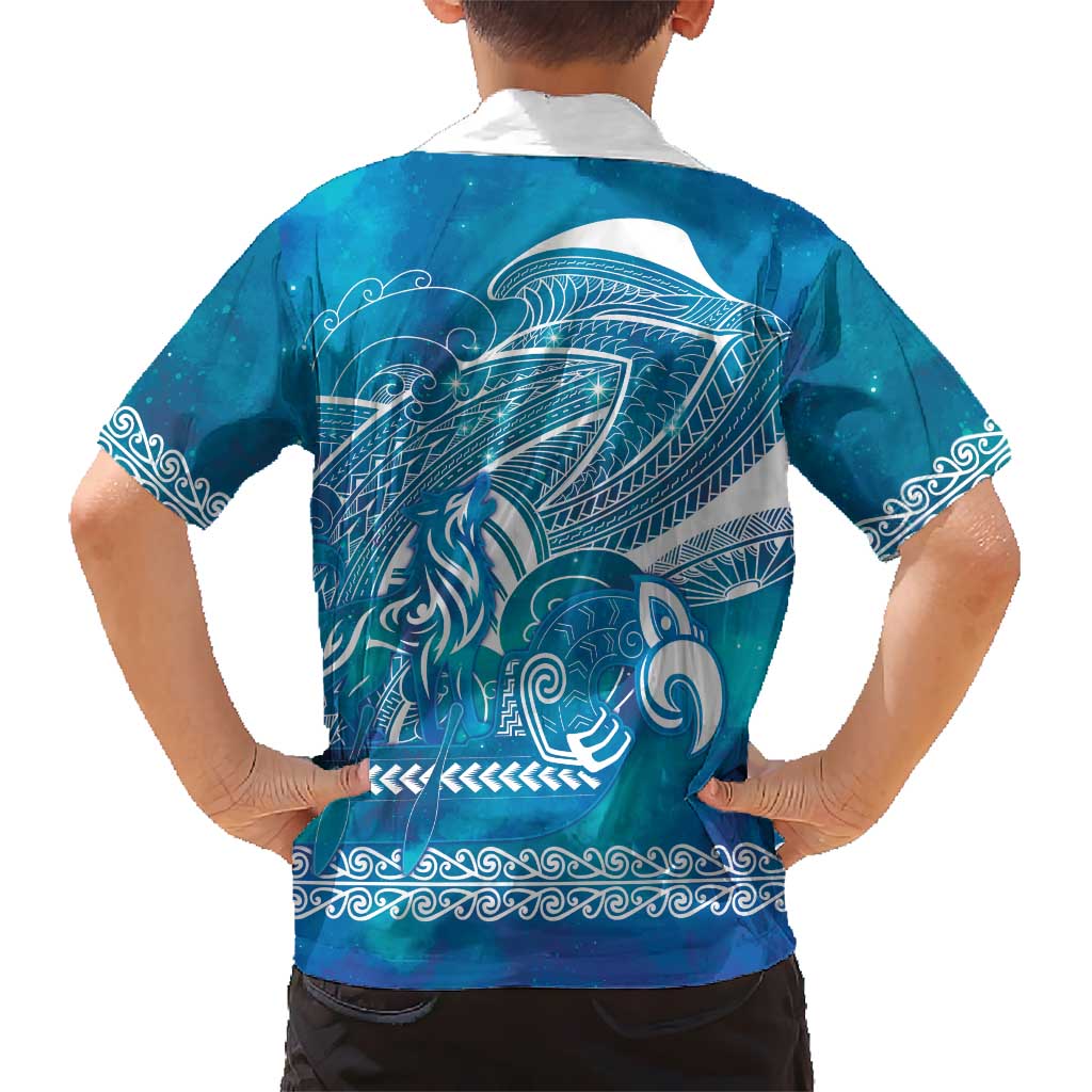 Kuri Dog Waka New Zealand Matariki Family Matching Long Sleeve Bodycon Dress and Hawaiian Shirt Ocean Sharks Maori Tattoo