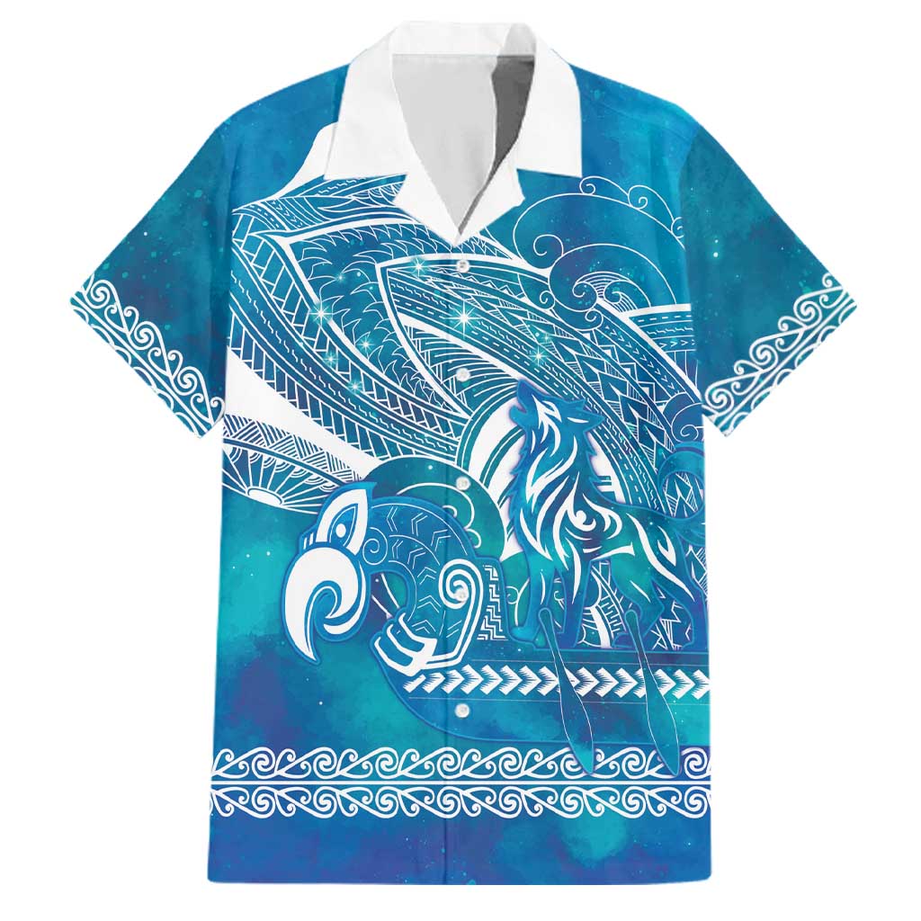 Kuri Dog Waka New Zealand Matariki Family Matching Long Sleeve Bodycon Dress and Hawaiian Shirt Ocean Sharks Maori Tattoo