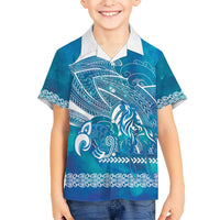 Kuri Dog Waka New Zealand Matariki Family Matching Long Sleeve Bodycon Dress and Hawaiian Shirt Ocean Sharks Maori Tattoo