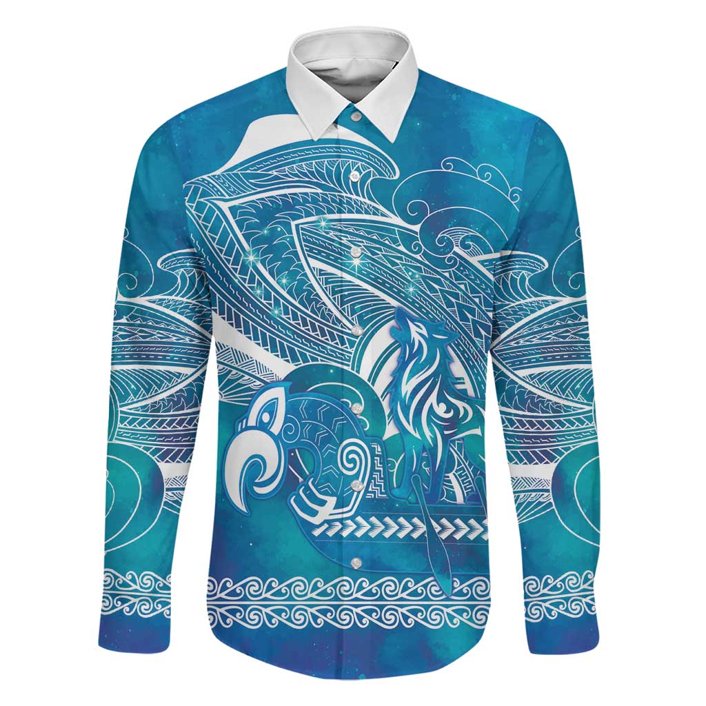 Kuri Dog Waka New Zealand Matariki Family Matching Short Sleeve Bodycon Dress and Hawaiian Shirt Ocean Sharks Maori Tattoo