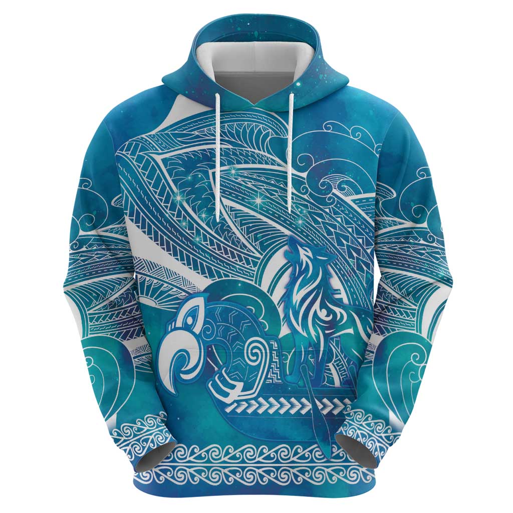 Kuri Dog Waka New Zealand Matariki Hoodie Ocean Sharks Maori Tattoo