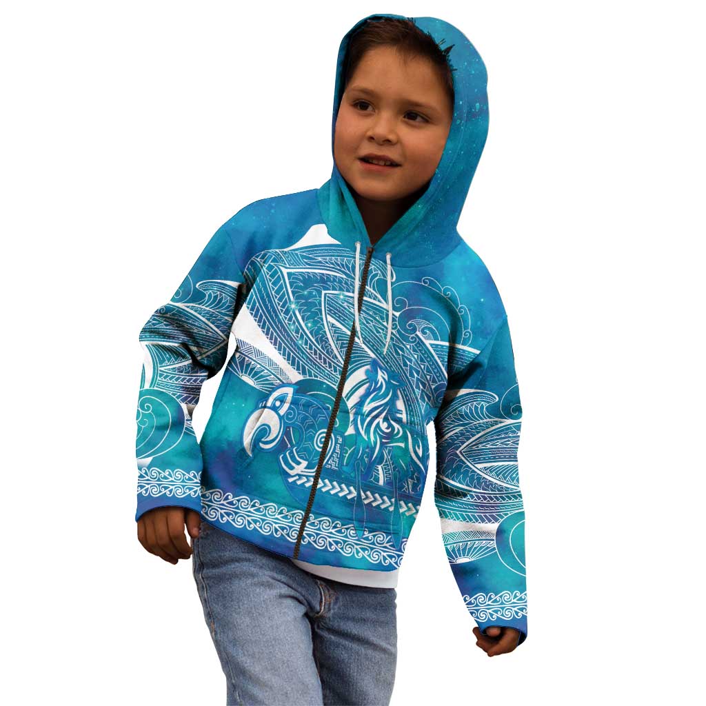 Kuri Dog Waka New Zealand Matariki Kid Hoodie Ocean Sharks Maori Tattoo