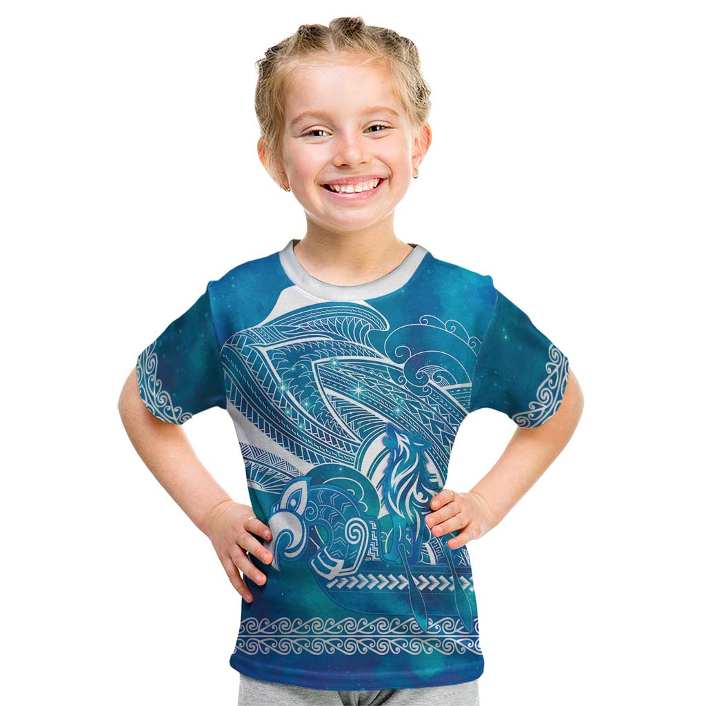 Kuri Dog Waka New Zealand Matariki Kid T Shirt Ocean Sharks Maori Tattoo LT14 Blue - Polynesian Pride